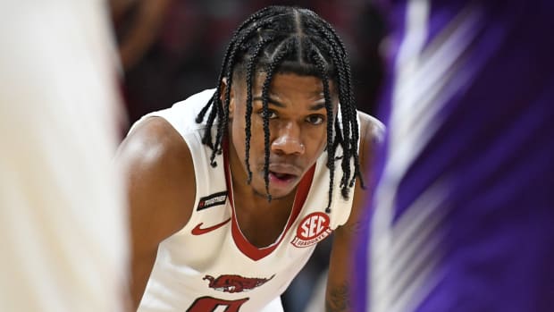 Razorbacks Khalif Battle against Furman on Monday night.